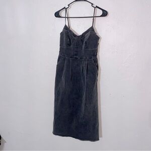 Stretch Denim Fitted Midi Dress Charcoal Faded Black Small Women’s Camellia EUC